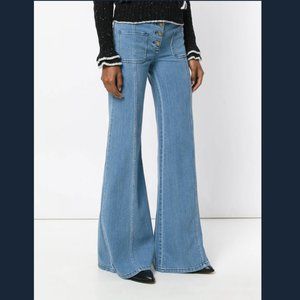 * Chloe Sz 6 / 38 Denim Flared Jeans Bell Bottom Button Fly Patch Front Pocket